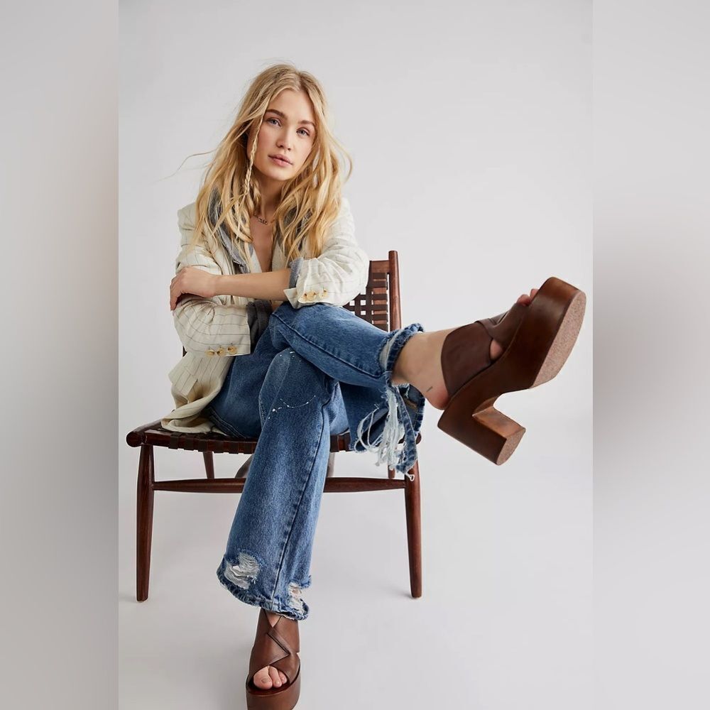 Free People Kora Platform Clogs Chunky Wooden Platform Leather upper